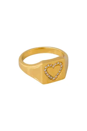 Crystal Heart Signet Ring
