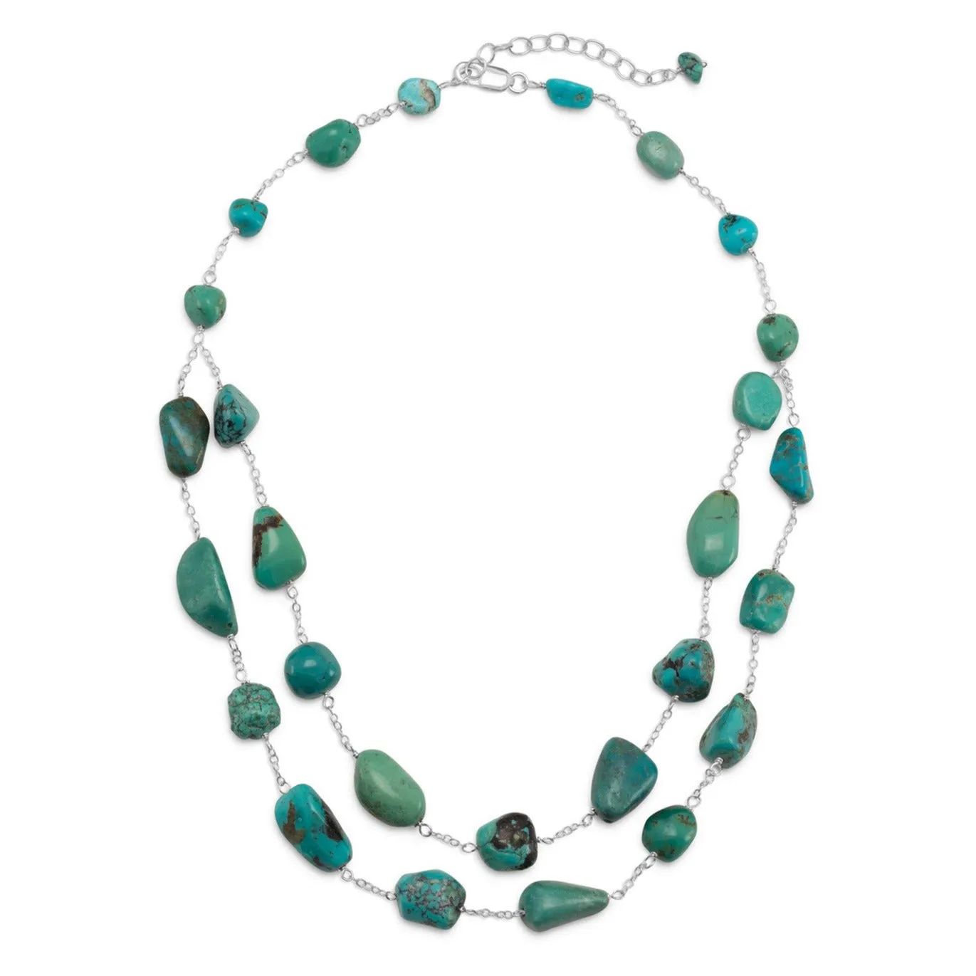 Double Strand Reconstituted Turquoise Nugget Necklace