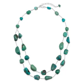 Double Strand Reconstituted Turquoise Nugget Necklace