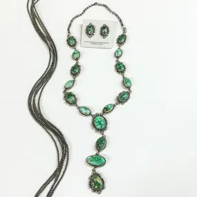 Eli Skeets | Navajo Handmade Sterling Silver and Sonoran Gold Turquoise Lariat Necklace   Matching Earrings