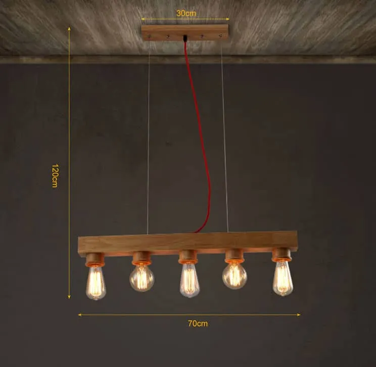 Erling Classic Wooden Bar 5 Head Lamp