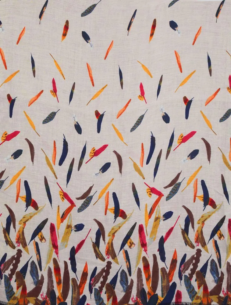 FabSeasons Beign Abstract feathers Printed Cotton Scarf