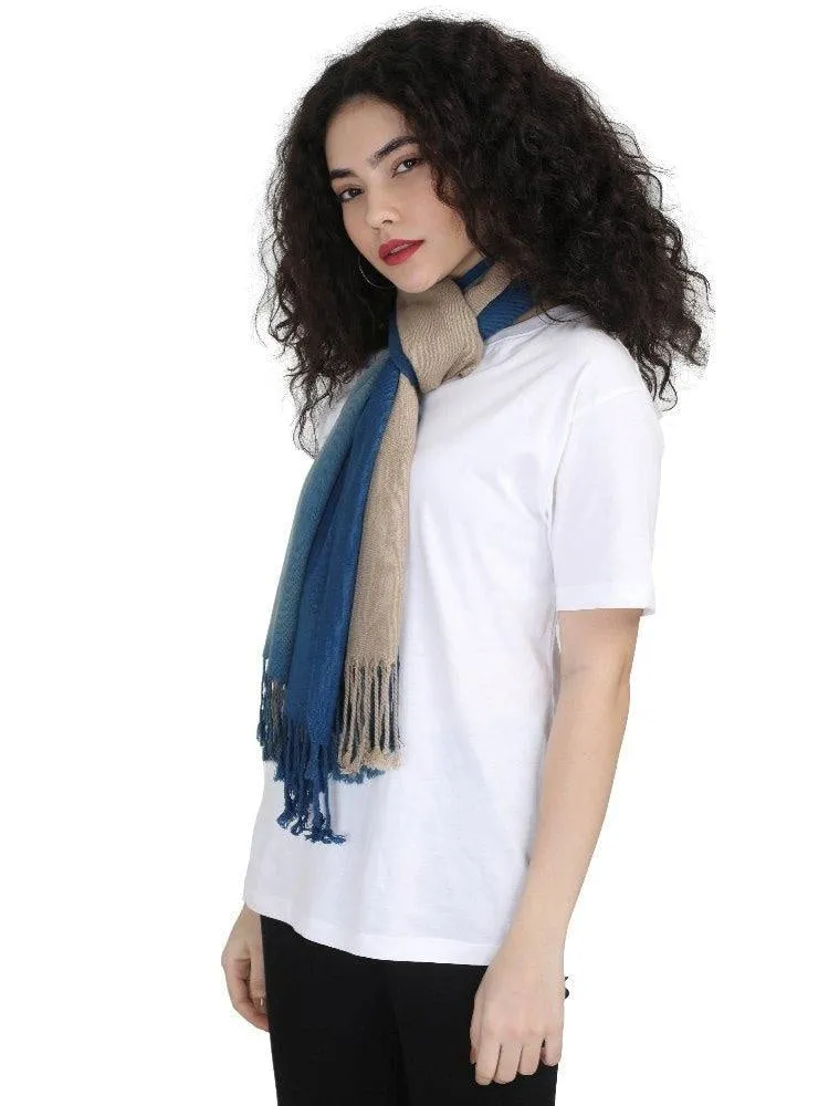 FabSeasons Navy Brown Solid Dual Tone - Double Color Cotton Unisex Scarf