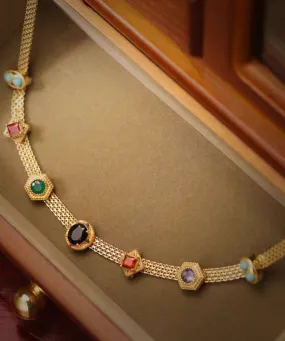 Fashion Rainbow Alloy Zircon Turquoise Gem Stone Princess Necklace WP018