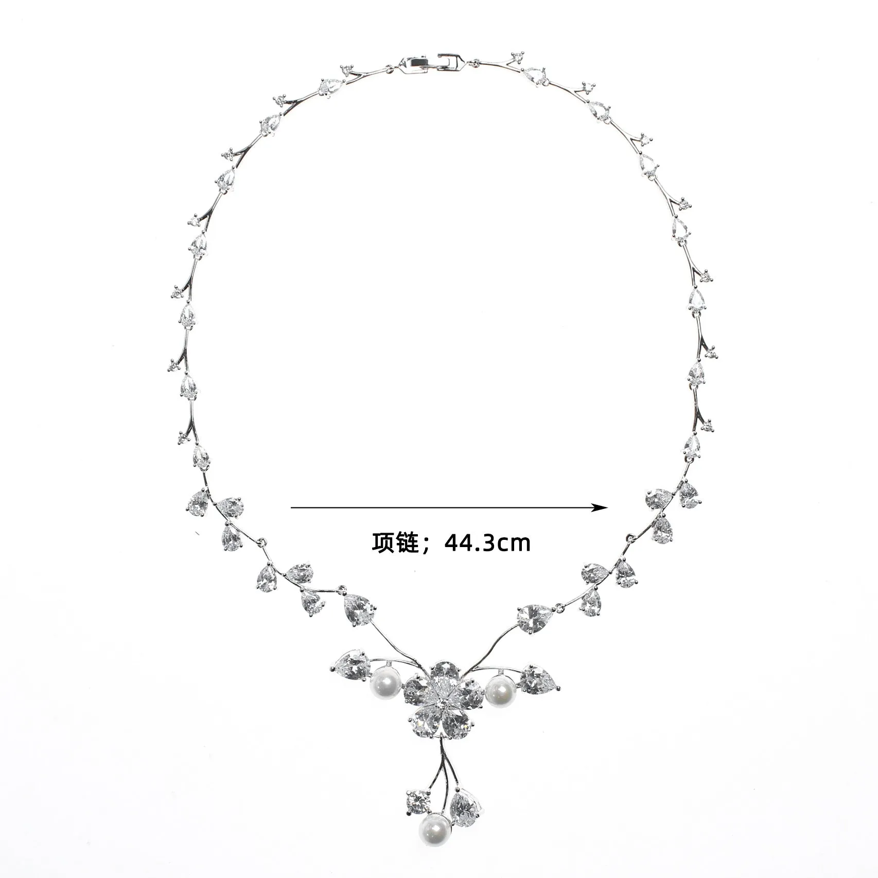Floral Cubic Zirconia Wedding Jewelry Necklaces Earring Set