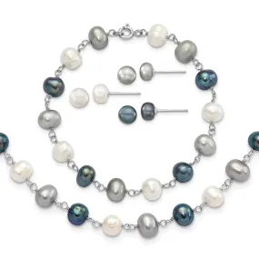 Fresh Water Pearl Necklace Bracelet 3pc Earring