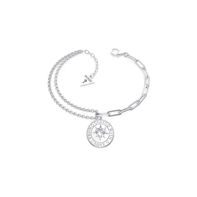 From Guess Love Double Chain 17mm Silver Bracelet UBB70000-L