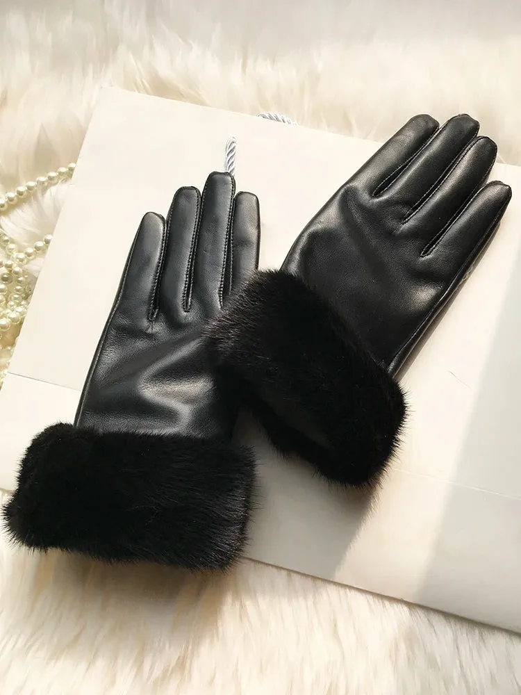 Genuine Sheepskin Fox Fur Gloves