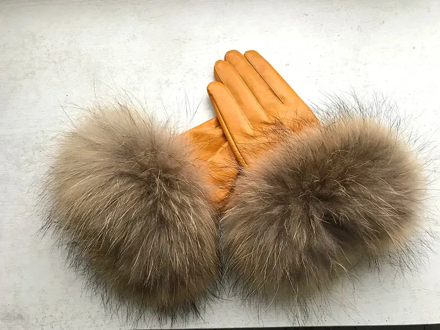 Genuine Sheepskin Fox Fur Gloves
