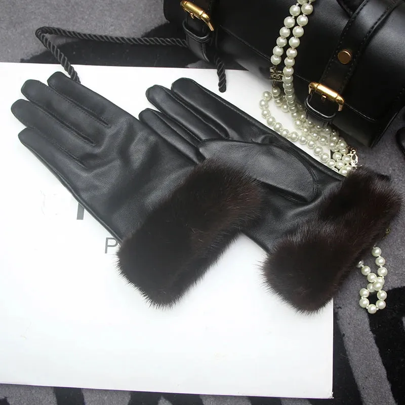 Genuine Sheepskin Fox Fur Gloves