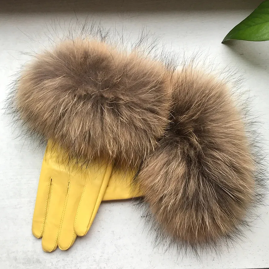 Genuine Sheepskin Fox Fur Gloves