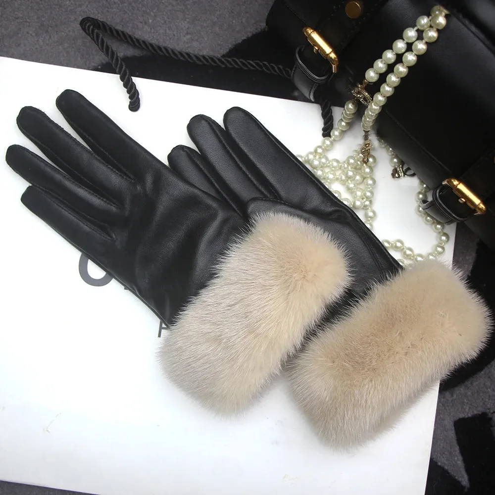 Genuine Sheepskin Fox Fur Gloves