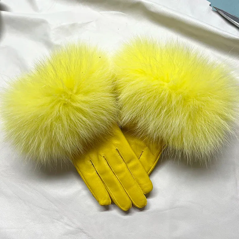 Genuine Sheepskin Fox Fur Gloves
