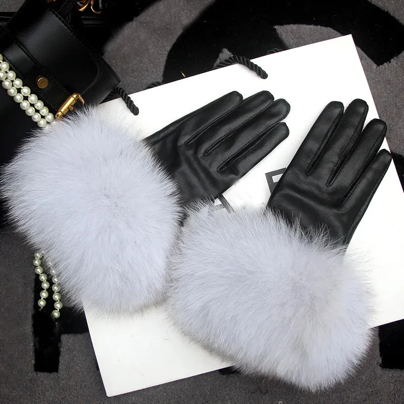 Genuine Sheepskin Fox Fur Gloves