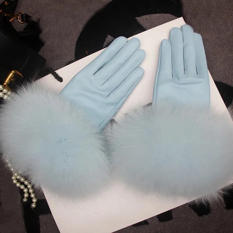 Genuine Sheepskin Fox Fur Gloves