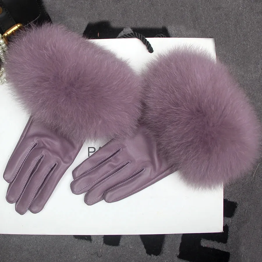 Genuine Sheepskin Fox Fur Gloves