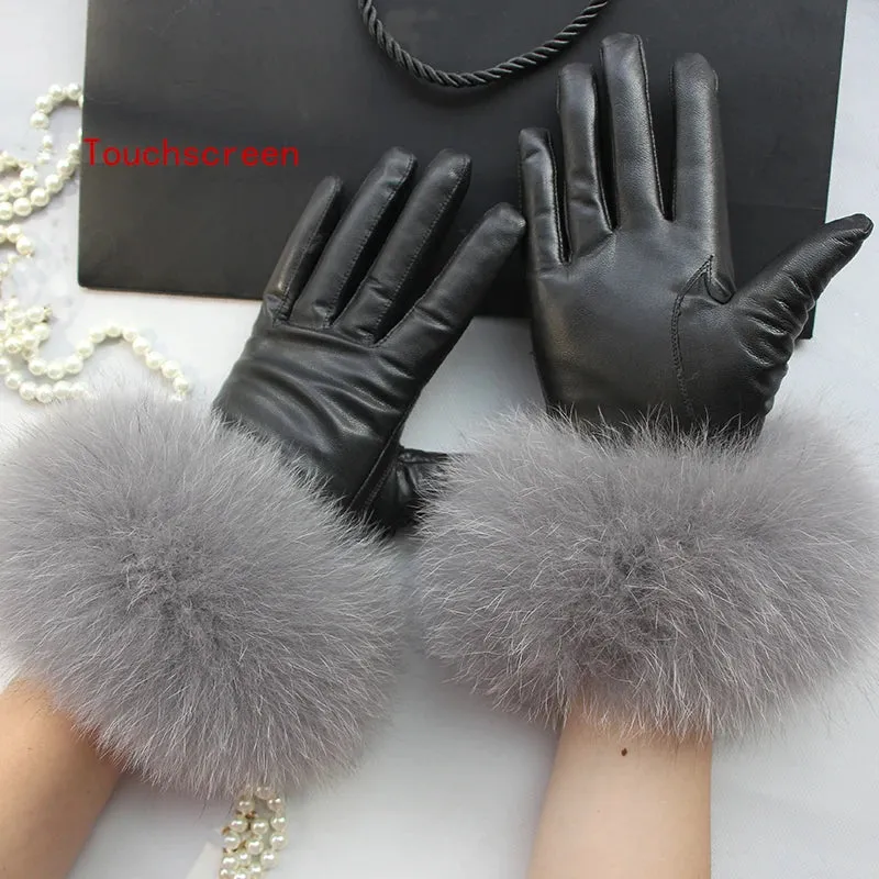 Genuine Sheepskin Fox Fur Gloves