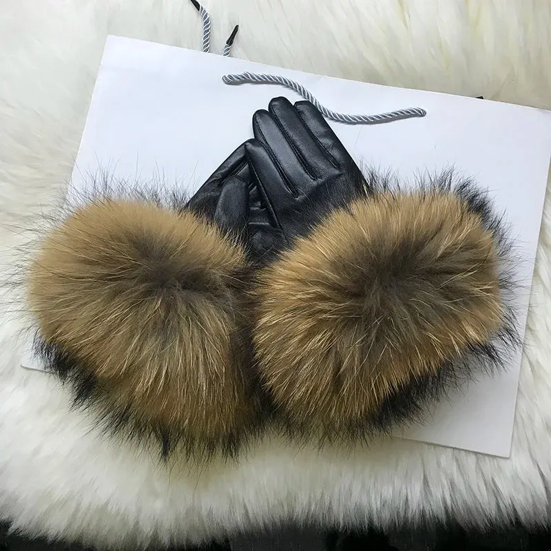 Genuine Sheepskin Fox Fur Gloves