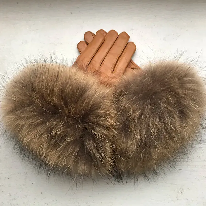 Genuine Sheepskin Fox Fur Gloves