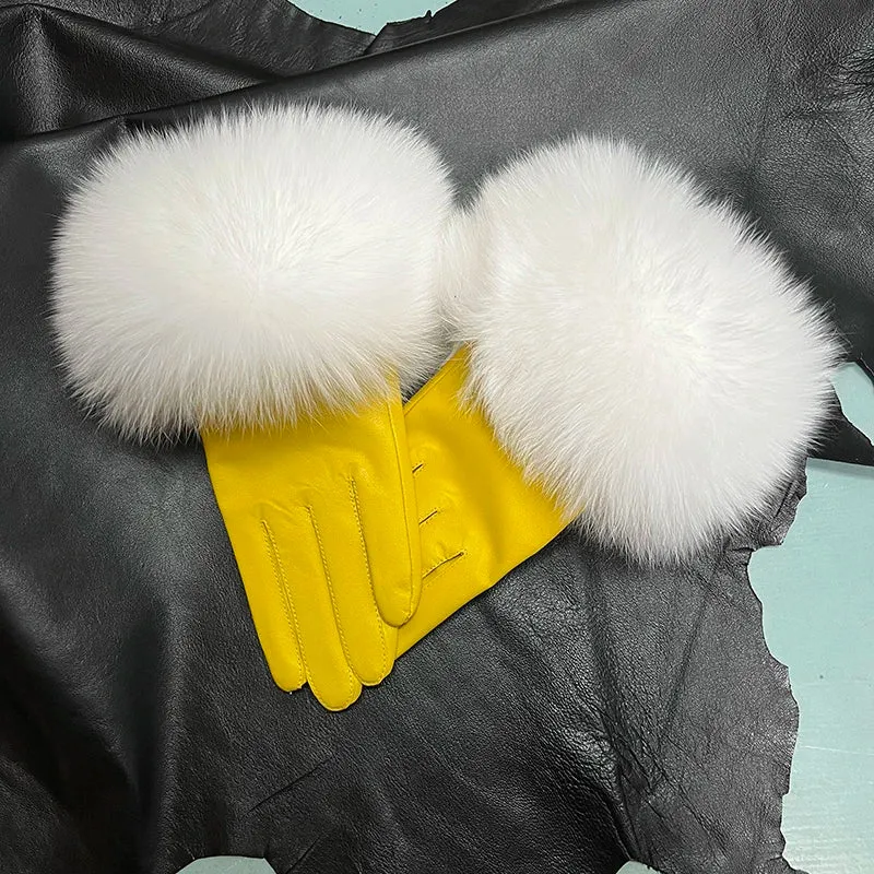 Genuine Sheepskin Fox Fur Gloves