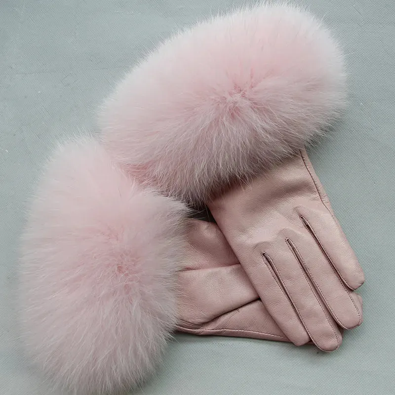 Genuine Sheepskin Fox Fur Gloves