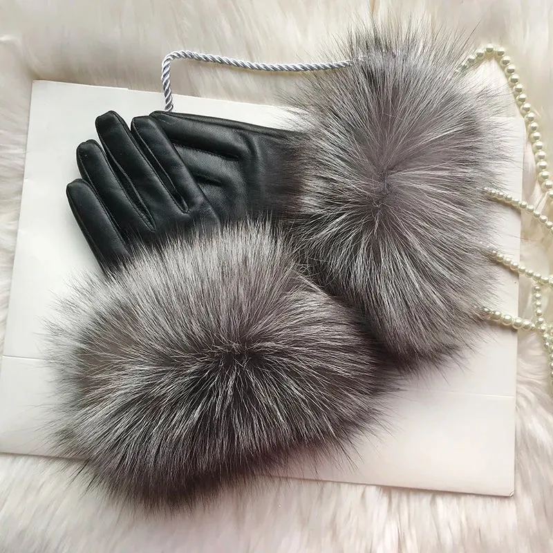 Genuine Sheepskin Fox Fur Gloves