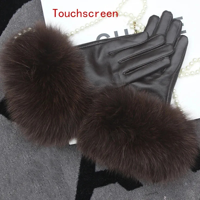 Genuine Sheepskin Fox Fur Gloves