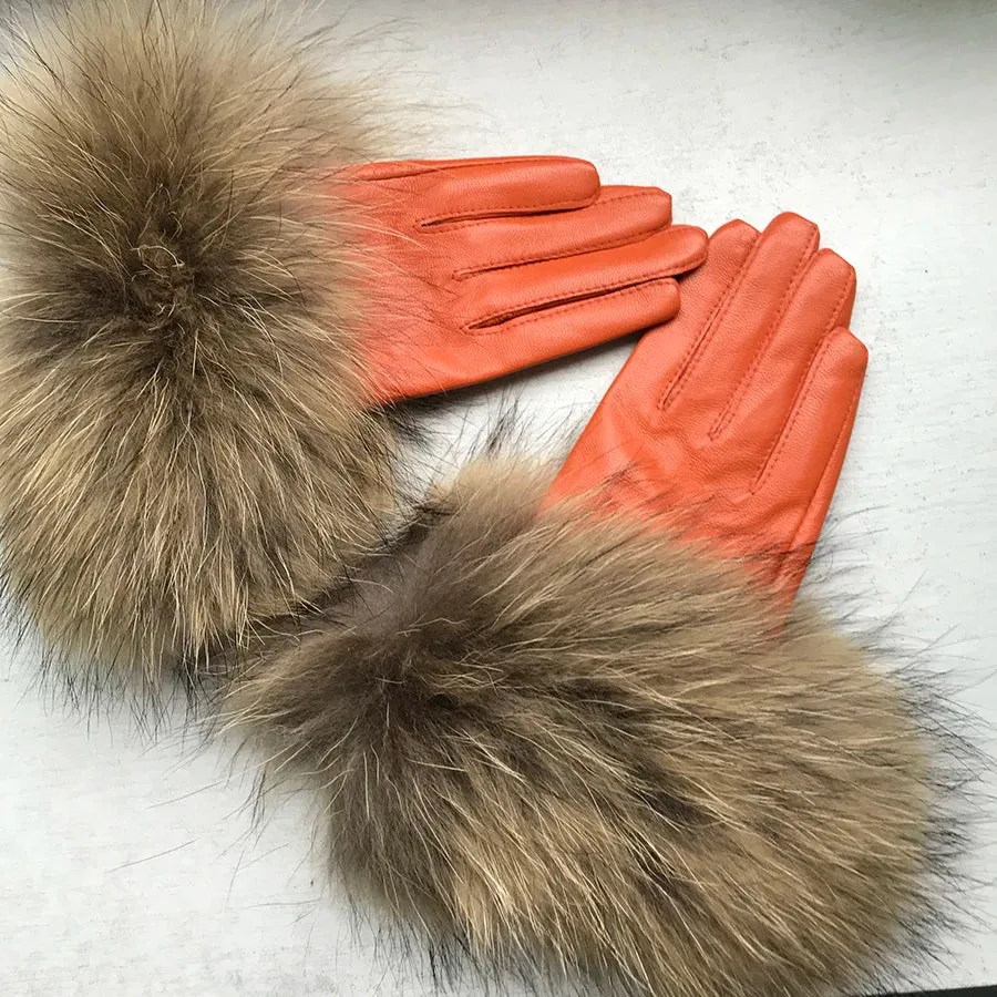 Genuine Sheepskin Fox Fur Gloves