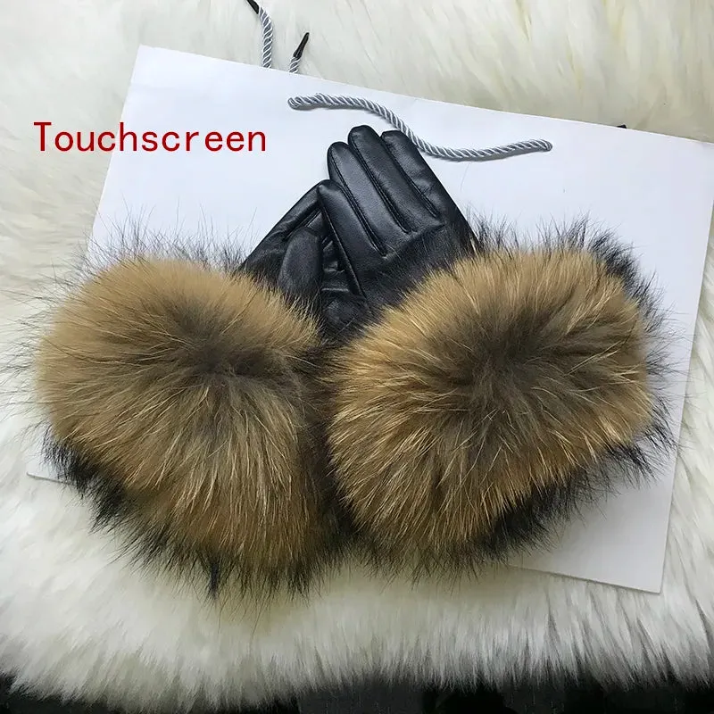 Genuine Sheepskin Fox Fur Gloves