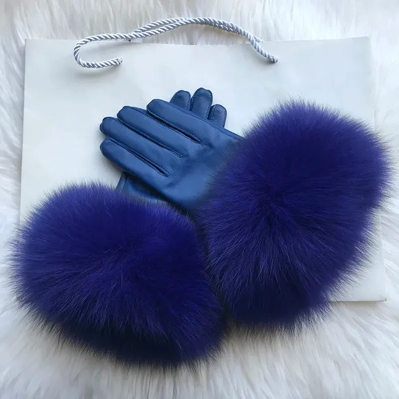 Genuine Sheepskin Fox Fur Gloves