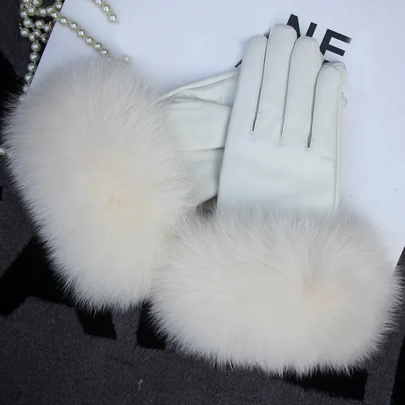 Genuine Sheepskin Fox Fur Gloves
