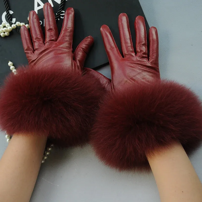 Genuine Sheepskin Fox Fur Gloves