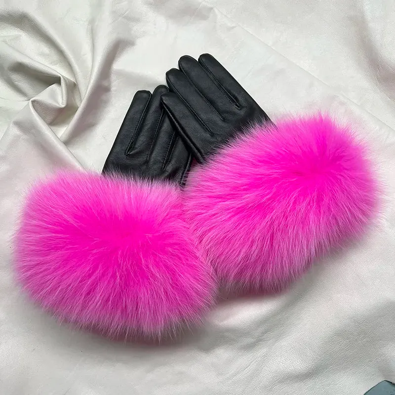 Genuine Sheepskin Fox Fur Gloves