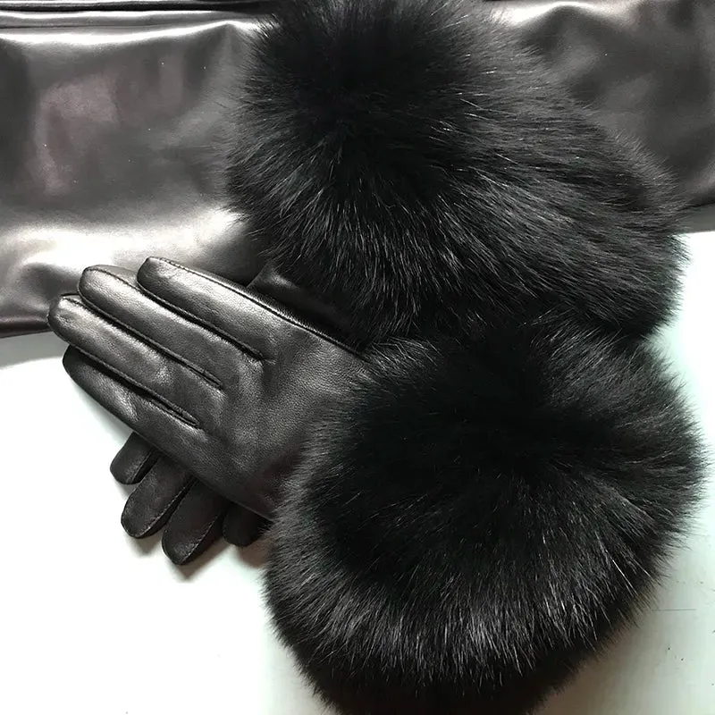 Genuine Sheepskin Fox Fur Gloves