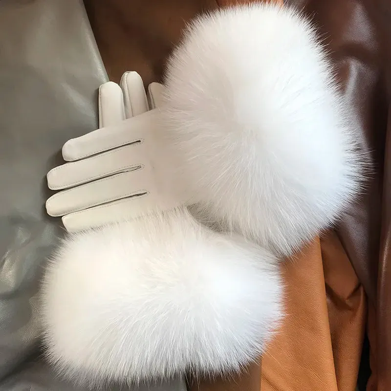 Genuine Sheepskin Fox Fur Gloves