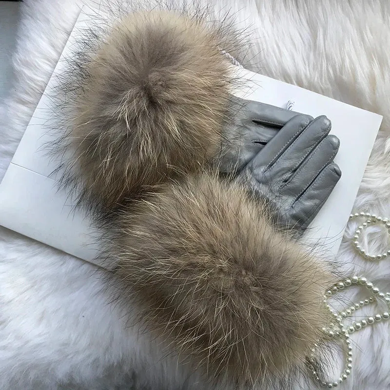 Genuine Sheepskin Fox Fur Gloves