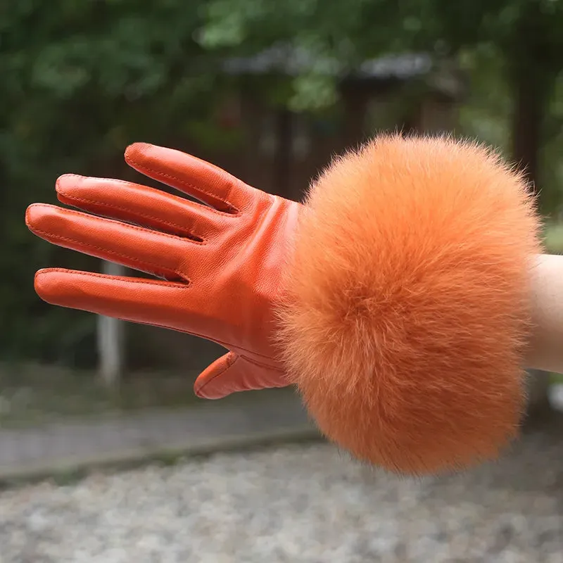 Genuine Sheepskin Fox Fur Gloves