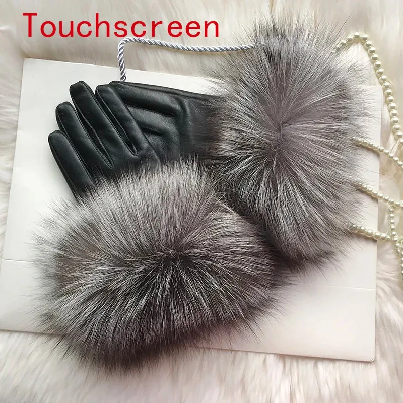 Genuine Sheepskin Fox Fur Gloves