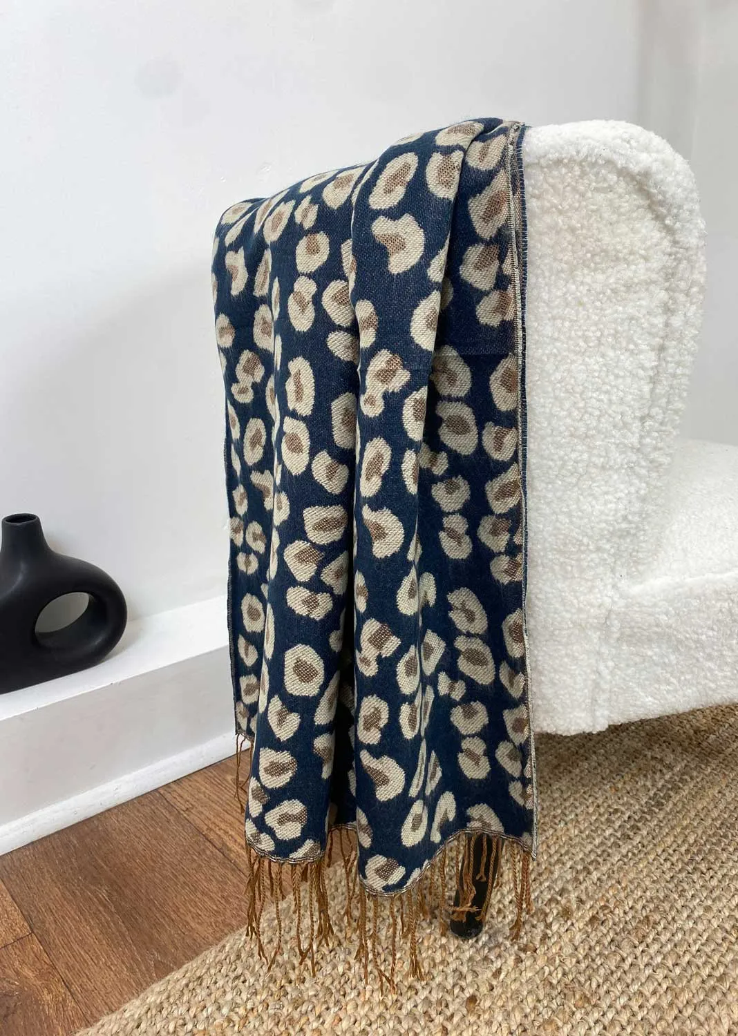 Gigi Loepard Scarf in Navy