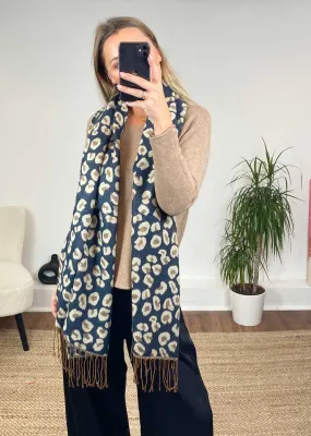 Gigi Loepard Scarf in Navy