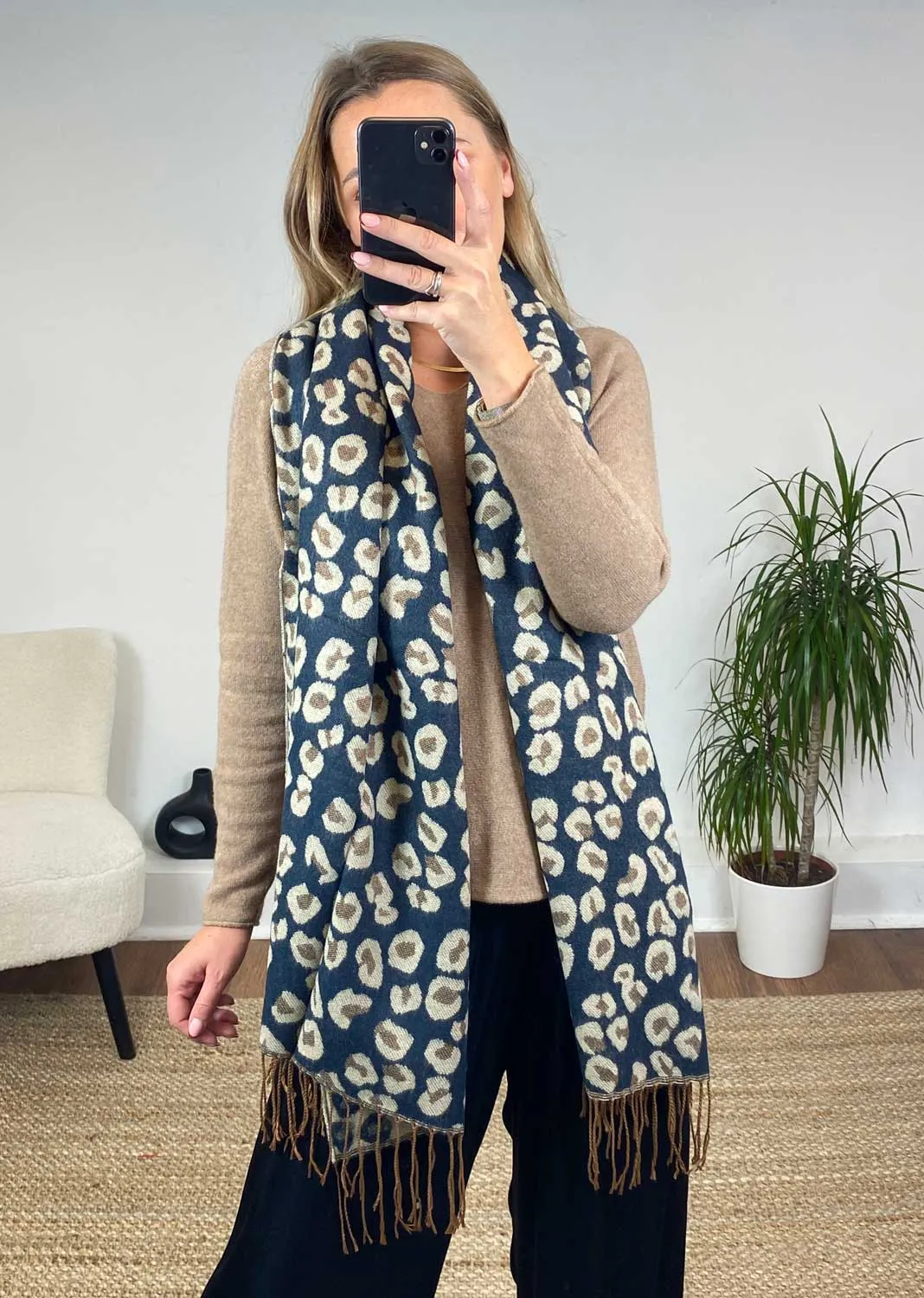 Gigi Loepard Scarf in Navy