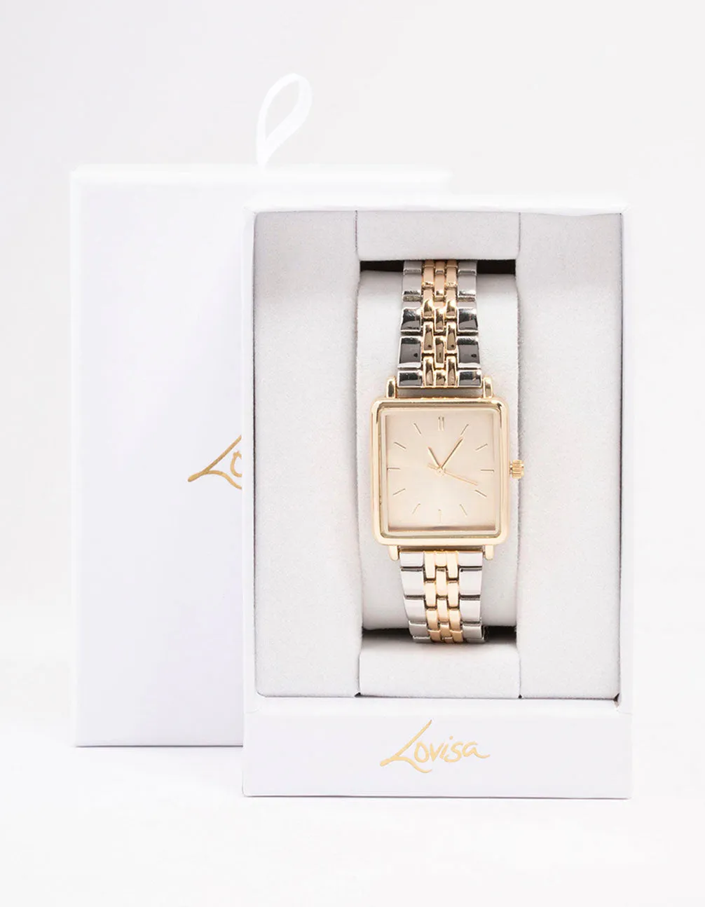 Gold & Silver Two-Toned Square Watch