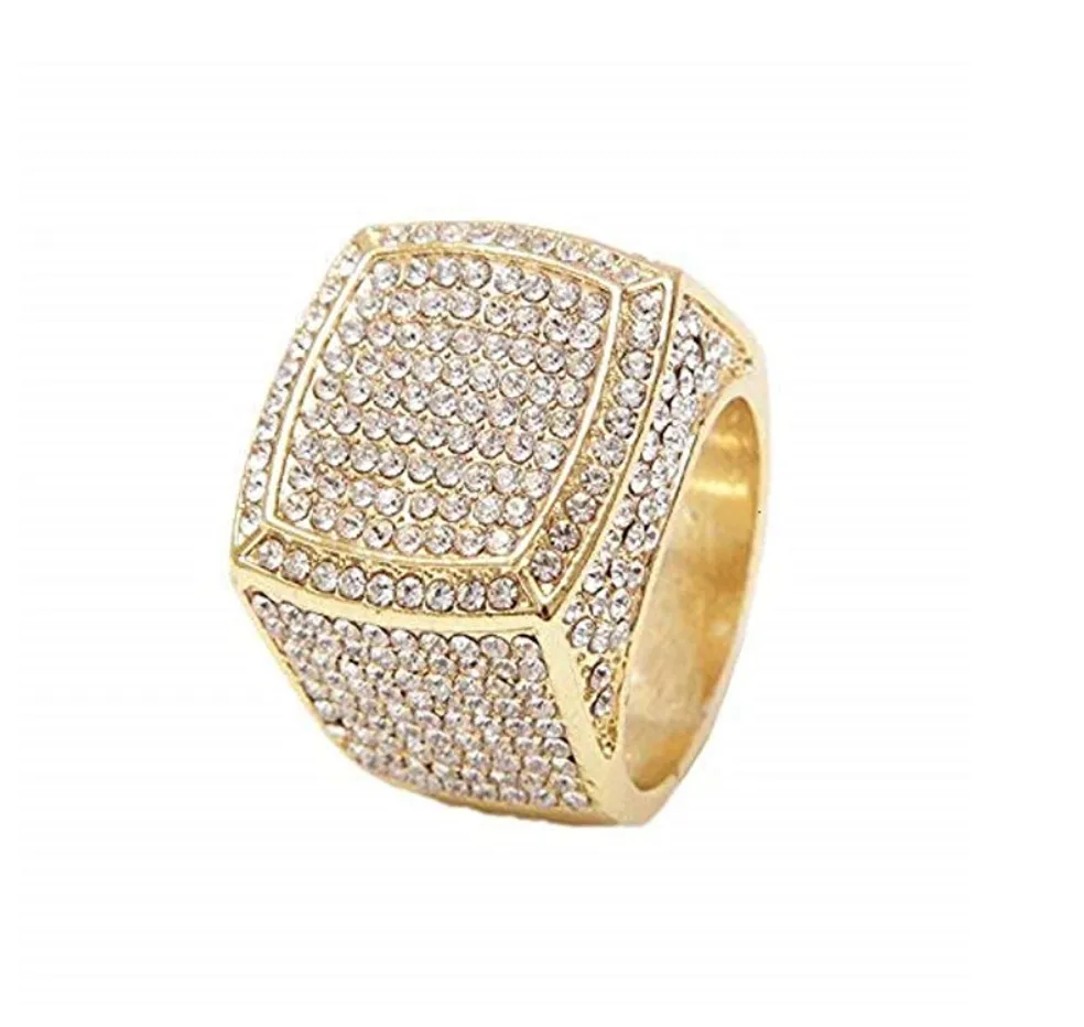 Gold Color Watch Simulated Diamond Bundle Cuban Bracelet Tennis Necklace Bust Down Ring Set