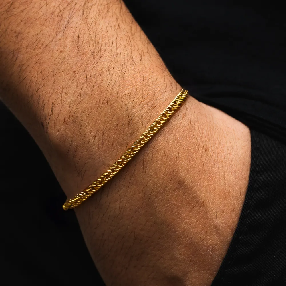 Gold Flat Cuban Bracelet Chain (3MM)
