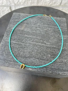 Gold Horseshoe Necklace in Turquoise