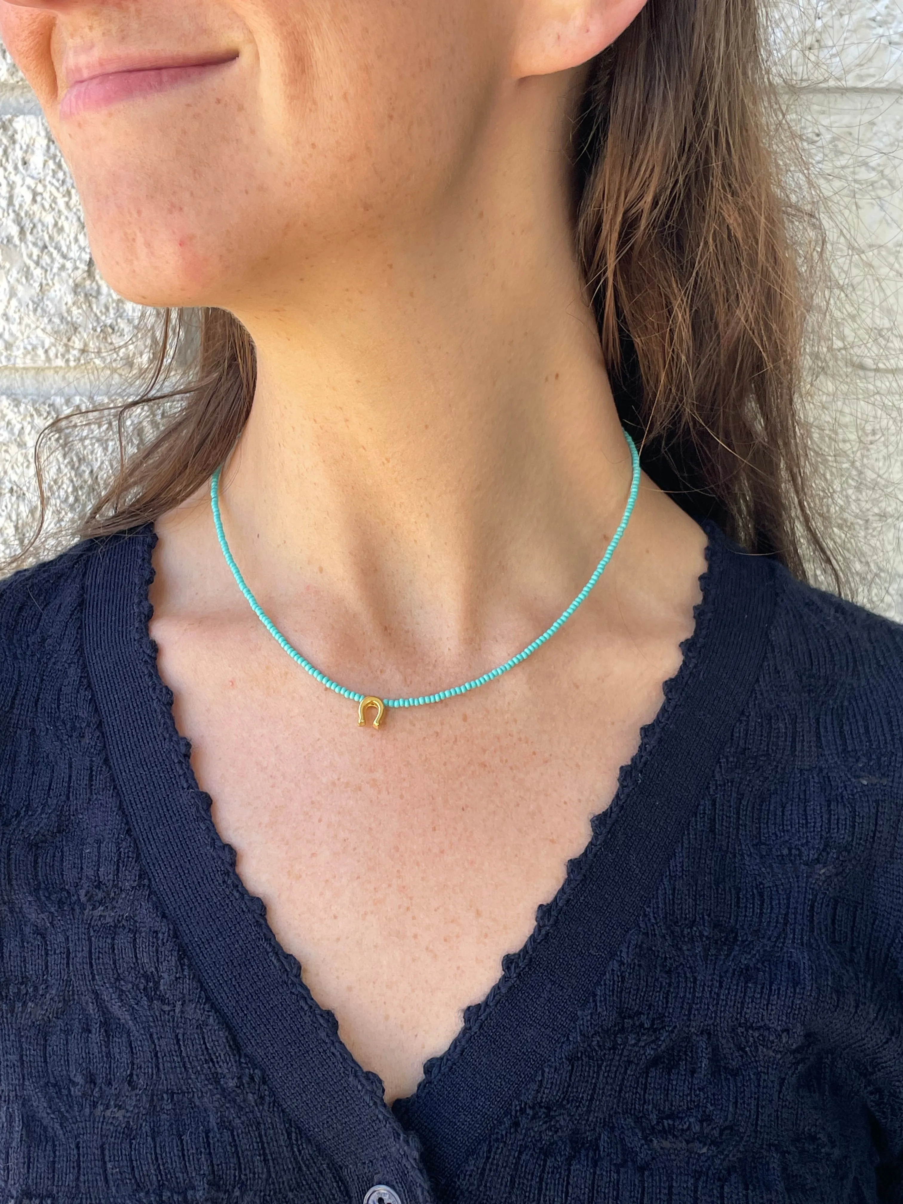 Gold Horseshoe Necklace in Turquoise