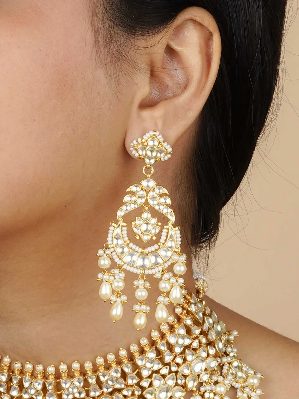 Gold Plated Jadau Kundan Necklace Set - MS2042