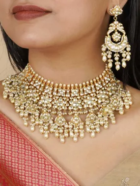 Gold Plated Jadau Kundan Necklace Set - MS2042