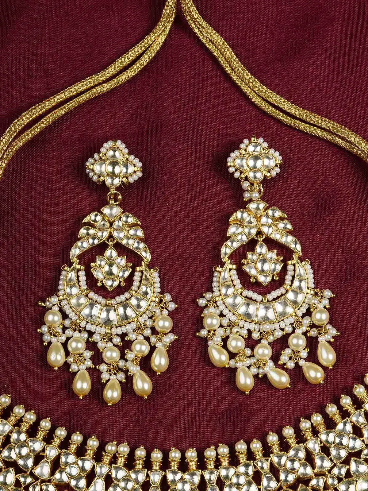 Gold Plated Jadau Kundan Necklace Set - MS2042