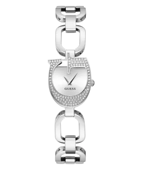 Guess Gia Polished Silver Tone Logo Case With Crystals Sunray Silver Dial And Polished Silver Tone Bracelet With Adjustable G Links GW0683L1